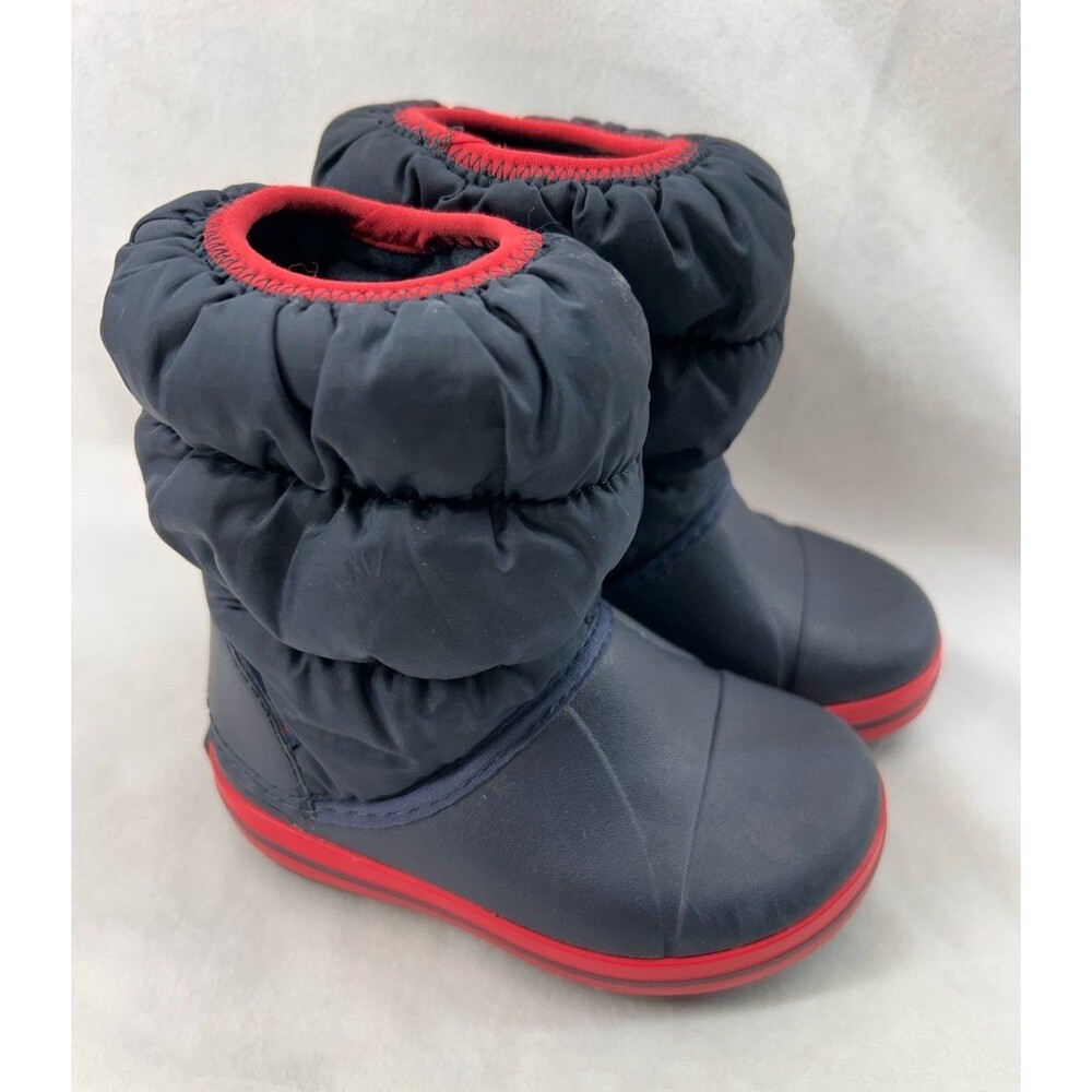 Crocs size 6 blue and red puff winter Snow Boots